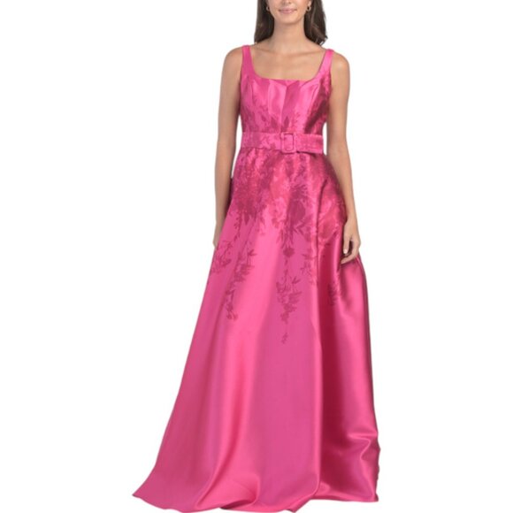 RENE BY RENE RUIZ Sleeveless Floral Mikado Gown With Belt - Picture 5 of 5